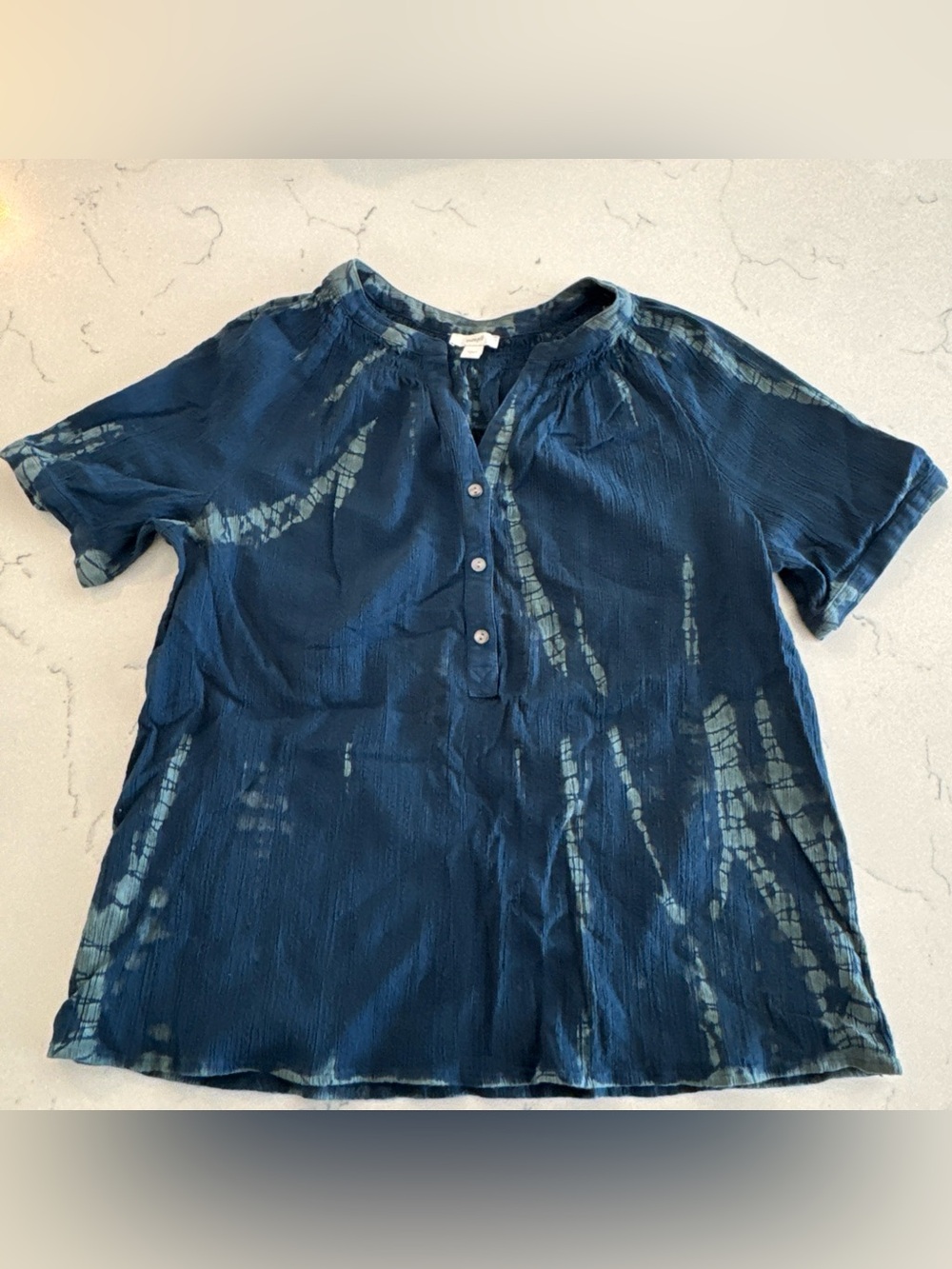 Pure J Jill Women’s Indigo Tie-Dye Short Sleeve V-Neck Top 100% cotton
